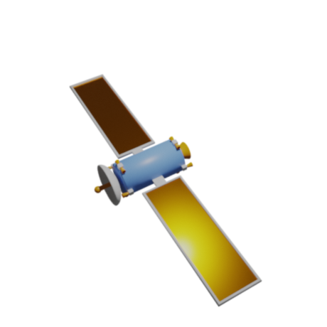 3d illustration of a satellite with the sun reflecting off its solar panels