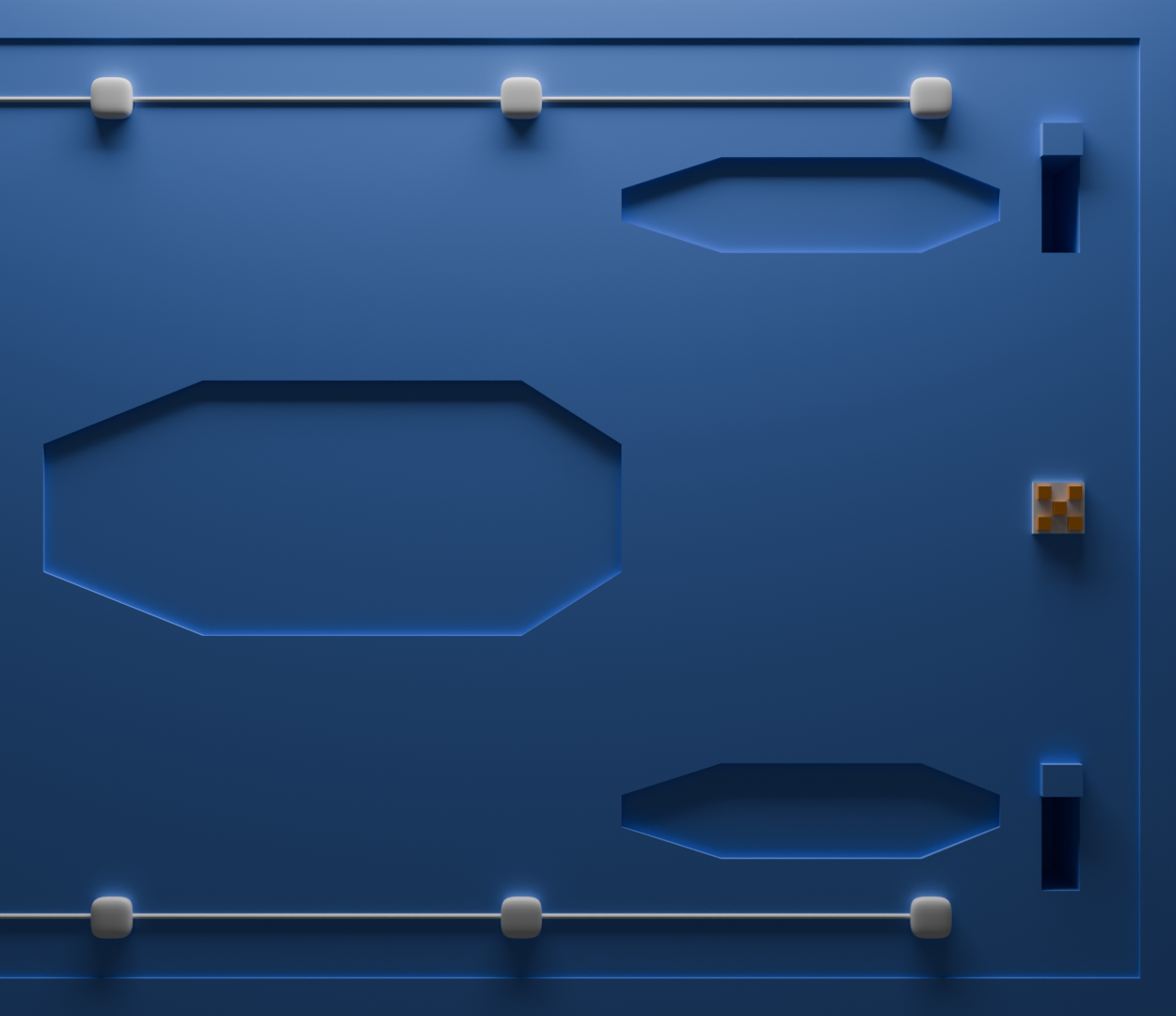 3d illustration of the left door of the nostronomo spaceship from the Alien movie. It's coloured blue with some white accents.