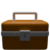 illustration of a cartoon style 3D orange toolbox with white trim, a white lock, and a white handle.